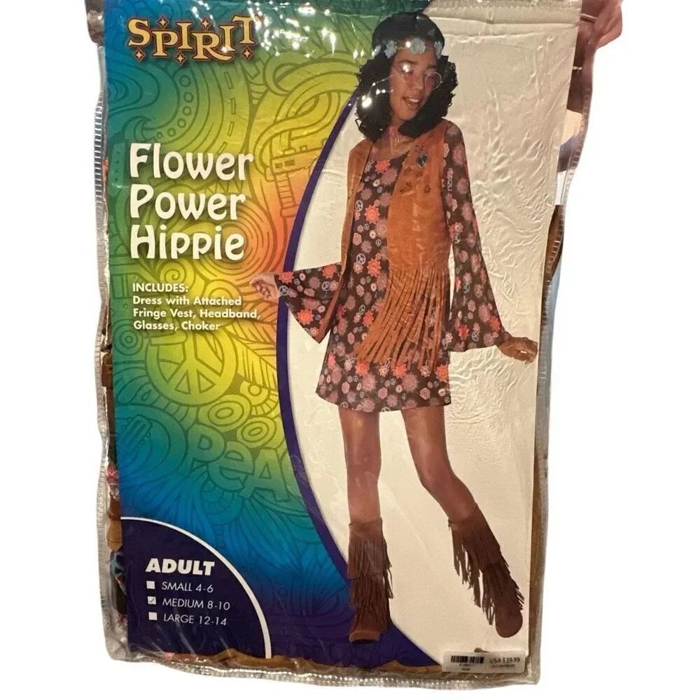 Spirit Flower Power Hippie Halloween Costume Ladies size Medium